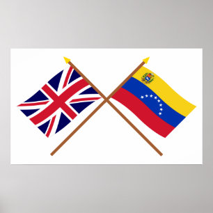 Pôster Reino Unido e bandeiras cruzadas Venezuela