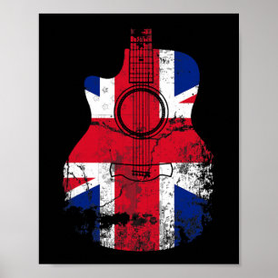 Poster Reino Unido Flag Vintage Guitar Music Guitar