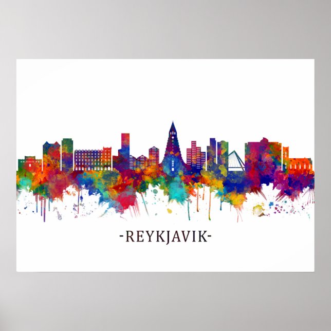 Poster Reiquiavique Islândia Skyline (Frente)