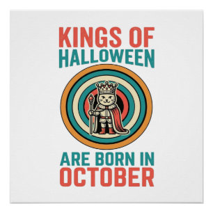 Pôster Reis Do Halloween Outubro Aniversário Camisa Vinta