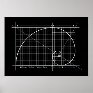 Poster Relação dourada, espiral de Fibonacci, tirando