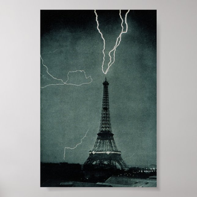 Poster Relâmpago em choque com a Torre Eiffel (Frente)