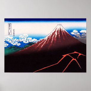 Pôster Relâmpago Monte Fuji Hokusai Belas Artes Japonesa