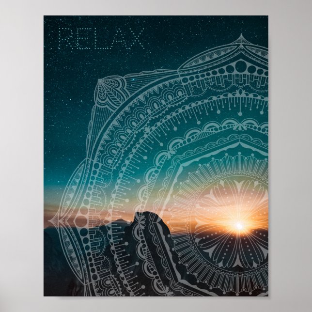 Poster Relax Mandala Overlay Starry Sky Sunset Fotografia (Frente)