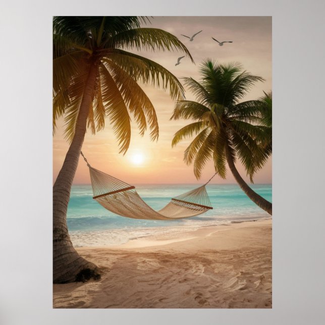 Poster Relaxando Hammock em uma praia (Frente)