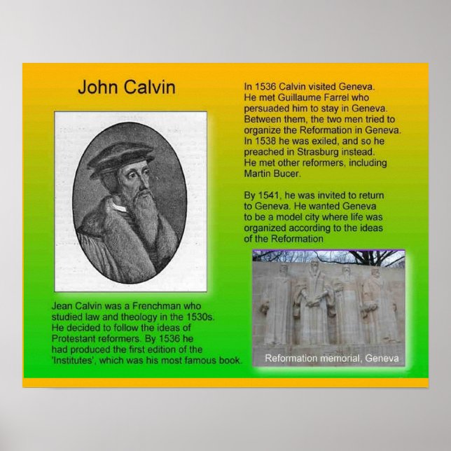 Poster Religião, História Reformação "John Calvin" (Frente)