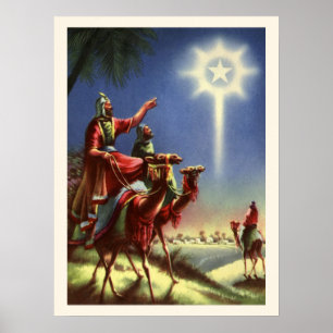 Poster Religião Vintage, Magos com Estrela de Belém