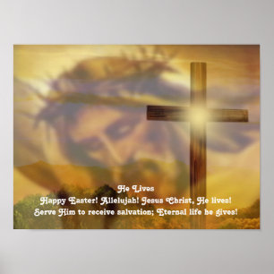 Poster religiosa de Páscoa - Jesus e Cruz Dourada