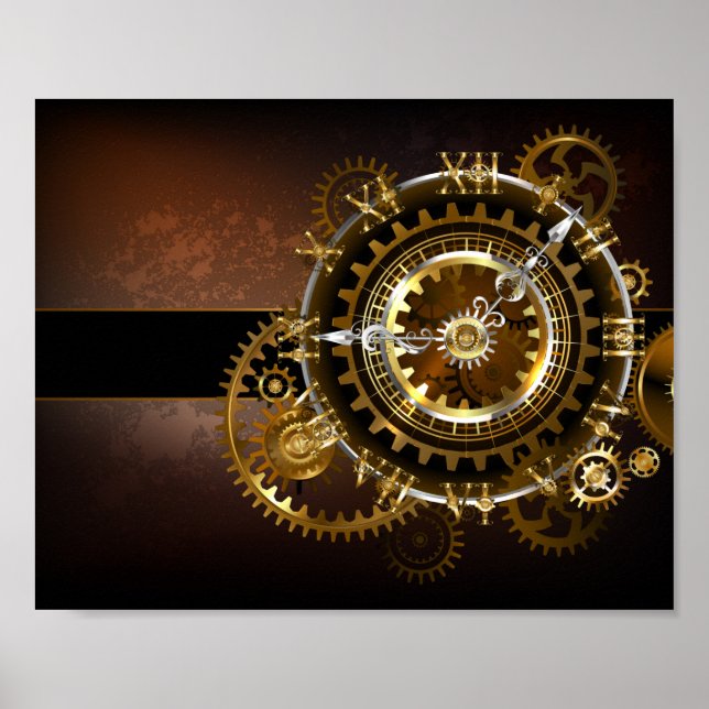 Poster Relógio a vapor com engrenagens antigas (Frente)