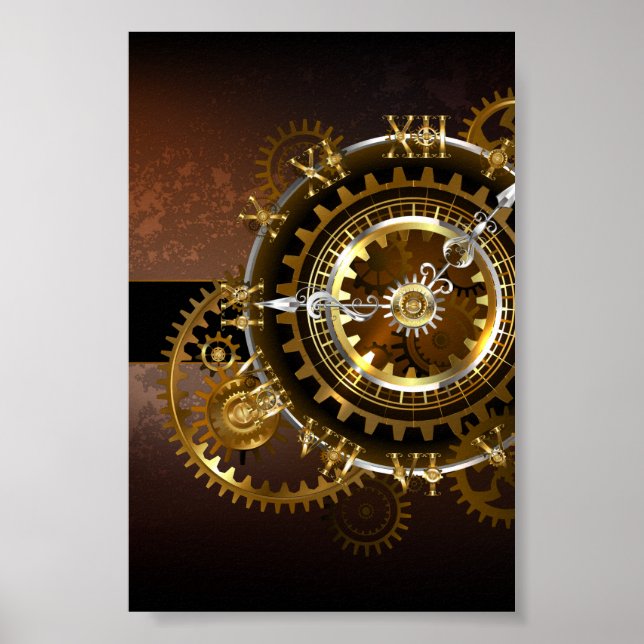 Poster Relógio a vapor com engrenagens antigas (Frente)