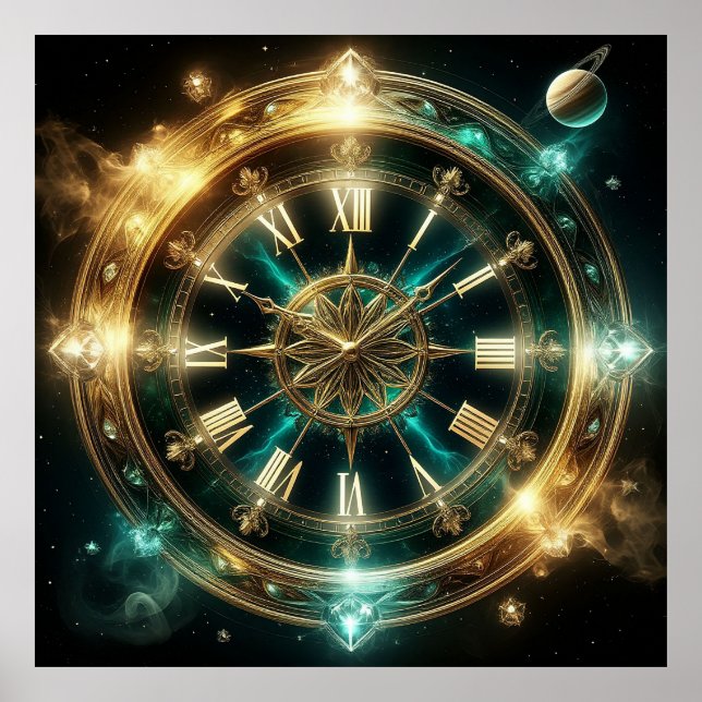 Poster Relógio Astronômico Com Embelezamentos Dourados (Frente)