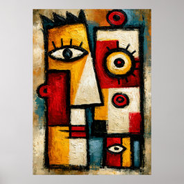 Poster Relógio Cubista Primitivo Geométrico Abstrato em N
