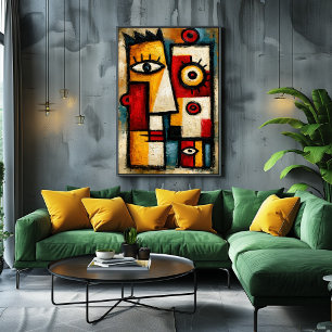 Poster Relógio Cubista Primitivo Geométrico Abstrato em N