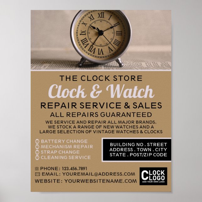 Poster Relógio de alarme clássico, propaganda de horólogo (Frente)