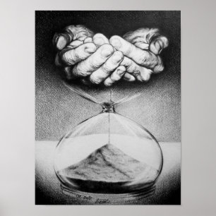 Poster Relógio de Areia mãos Desenho a lápis Arte surreal