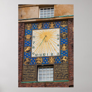 Poster Relógio de relógio de sol no edifício, Alemanha