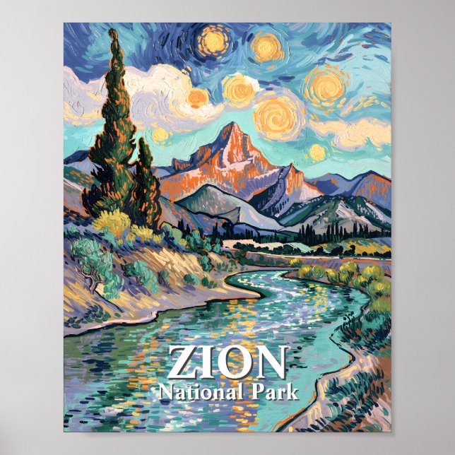 Poster Relógio de Zion Van Gogh Pôr do Sol do Rio Virgem  (Frente)