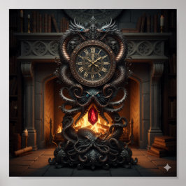 Poster Relógio do Avô ornamentado - Dragão e Design de Oc