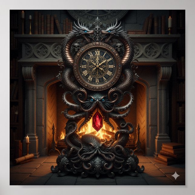 Poster Relógio do Avô ornamentado - Dragão e Design de Oc (Frente)