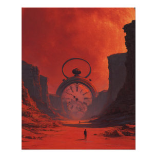 Pôster Relógio do Portal do Deserto Vermelho Arte Surreal
