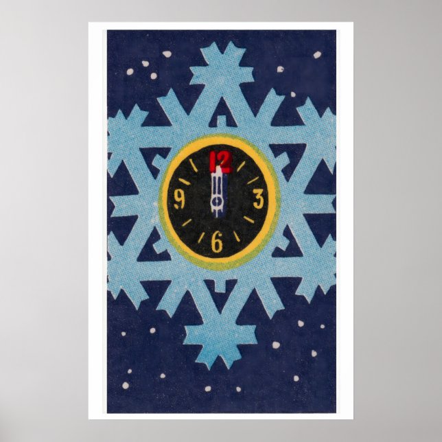Poster Relógio na Caixa de Fósforos Floco de Neve Arte Im (Frente)