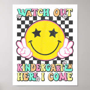 Poster Relógio retrô Cuidado Jardim de infância aqui vou