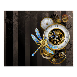 Pôster Relógio Steampunk com Dragonfly Mecânica