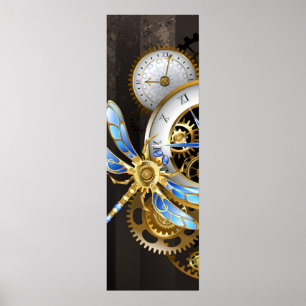 Poster Relógio Steampunk com Dragonfly Mecânica