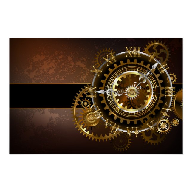 Pôster Relógio steampunk com engrenagens antigas (Frente)