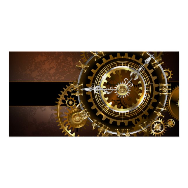Pôster Relógio steampunk com engrenagens antigas (Frente)