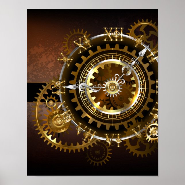 Poster Relógio steampunk com engrenagens antigas (Frente)