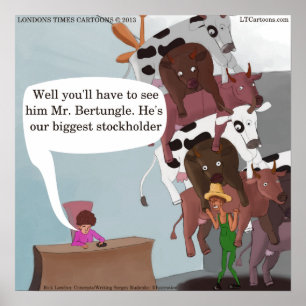 Pôster Relógio Unissex com Cartoon de Vacas Engraçadas