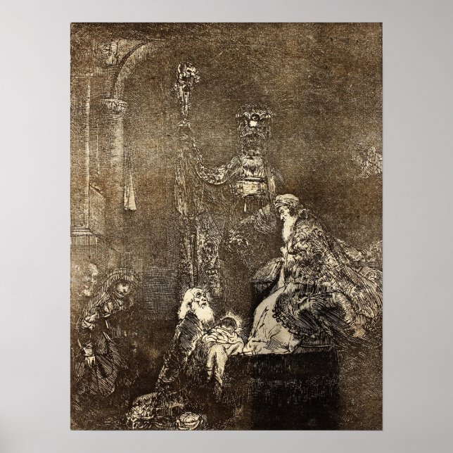 Poster Rembrandt - Apresentação no Templo De Forma Escura (Frente)