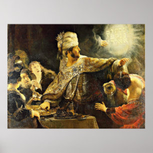 Poster Rembrandt - Banquete de Belshazzar, pintura religi