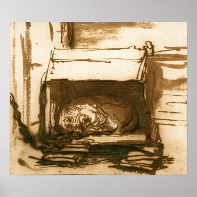 Poster Rembrandt - Cão Sentinela Adormecido (Frente)