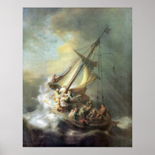 Poster Rembrandt - cristo em uma tempestade no mar de