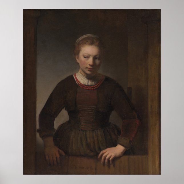 Poster Rembrandt - Mulher jovem em meia porta aberta (Frente)
