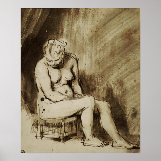Poster Rembrandt - Mulher Sentada Em Stool (Frente)