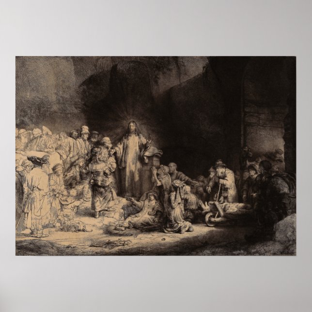 Poster Rembrandt - Pregação de Cristo, 100 Guilder Prin (Frente)