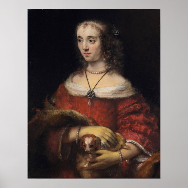 Poster Rembrandt - Senhora com Cachorrinho (Frente)