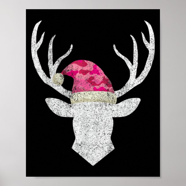 Poster Rena Camuflada de Veado com Chapéu de Papai Noel d (Frente)