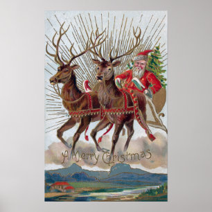 Pôster Rena e papai noel para fora para a entrega