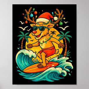 Poster Rena Surfando Chapéu de Papai Noel de Verão Natal