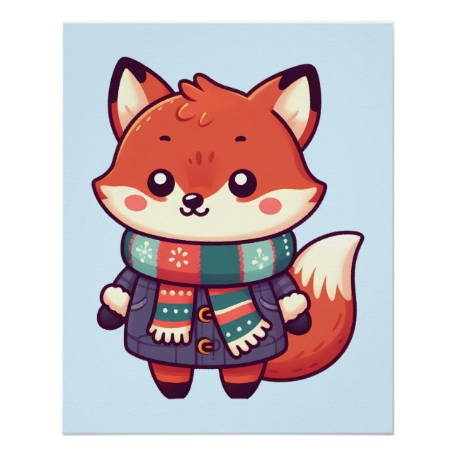 Pôster Renard kawaii pour la saison d'hiver (Frente)