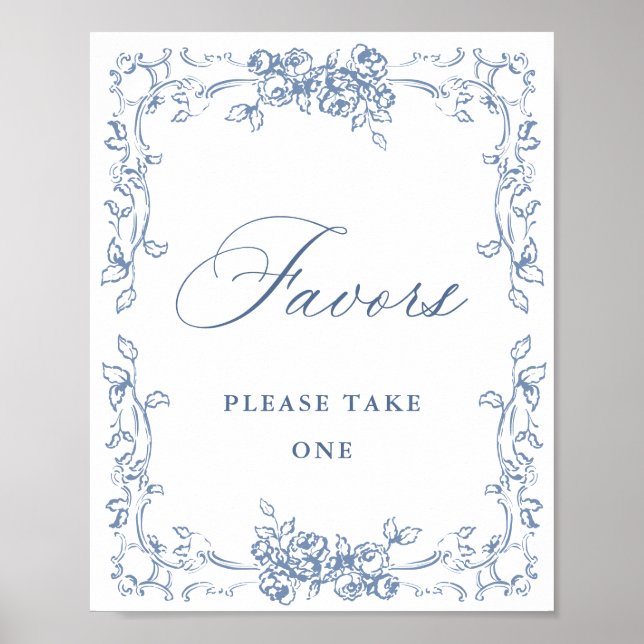 Poster Renascance Ornamentado Dusty Blue Favorece Casamen (Frente)