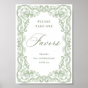 Poster Renascance Ornamentado Sage Green favorece casamen
