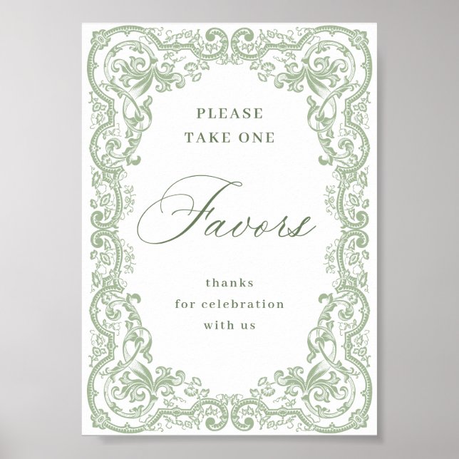Poster Renascance Ornamentado Sage Green favorece casamen (Frente)