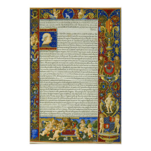 Pôster Renascença medieval Livro antigo Sforza Milan Vint