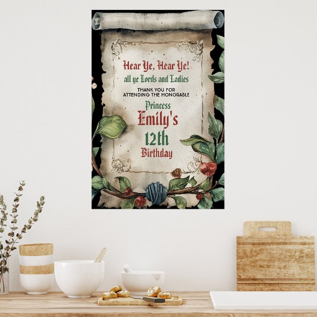 Poster Renascentista Medieval Rolagem de Aniversário  (Cozinha)
