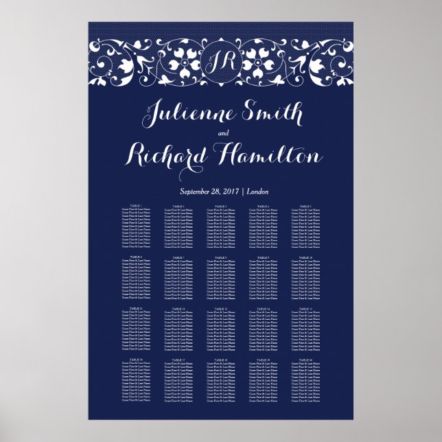 Poster Renda, doiley | Monograma Casamento 20 Mesa (Frente)